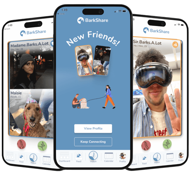 BarkShare match feature — swipe, match, and meet new friends